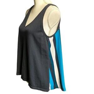 Loft Mixed Media Tank Top‎ V Neck Sleeveless Blue Gray Knit Flowy Stripes Medium